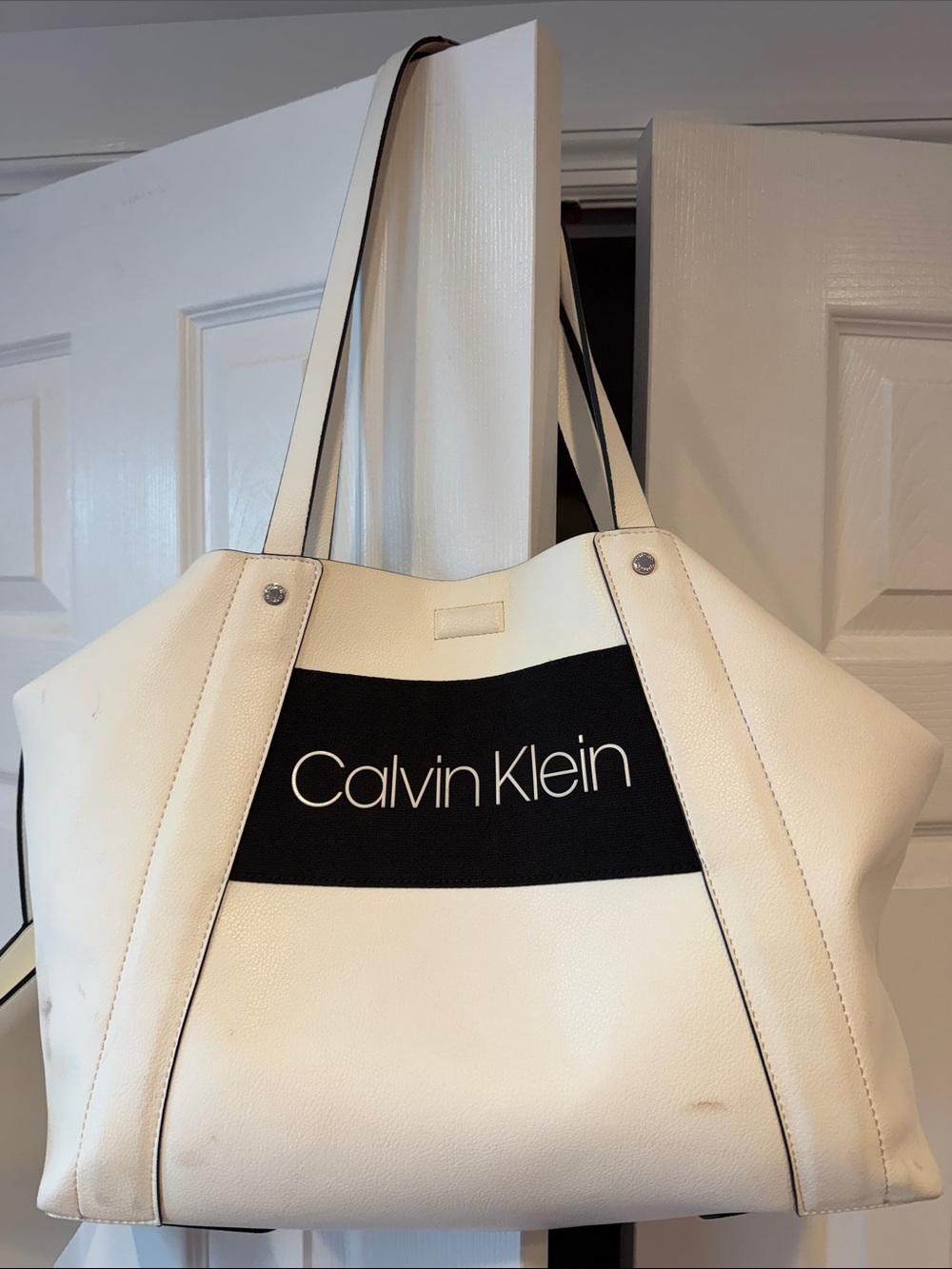 Calvin Klein White and Black Logo Tote